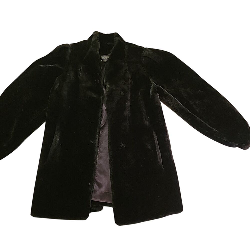 Carol Horn Women's Faux Fur Coat Size Medium 9-10 Black USA Lined Puff Sleeve